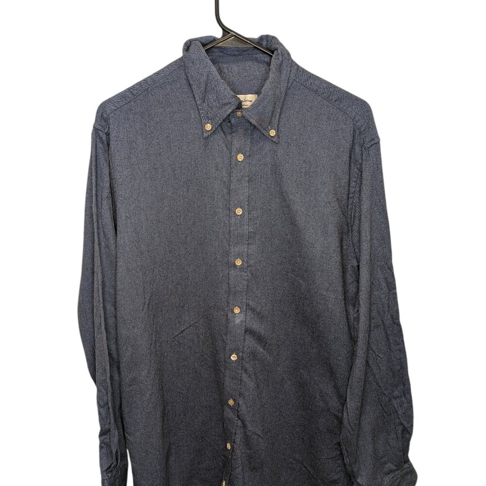Stenströms Men's Flannel Casual Button Up Shirt Body Fitted Cotton Blue Size L.